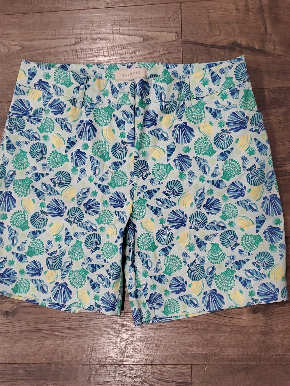 Talbots Blue, Green & Yellow Shell-Print Bermuda Shorts